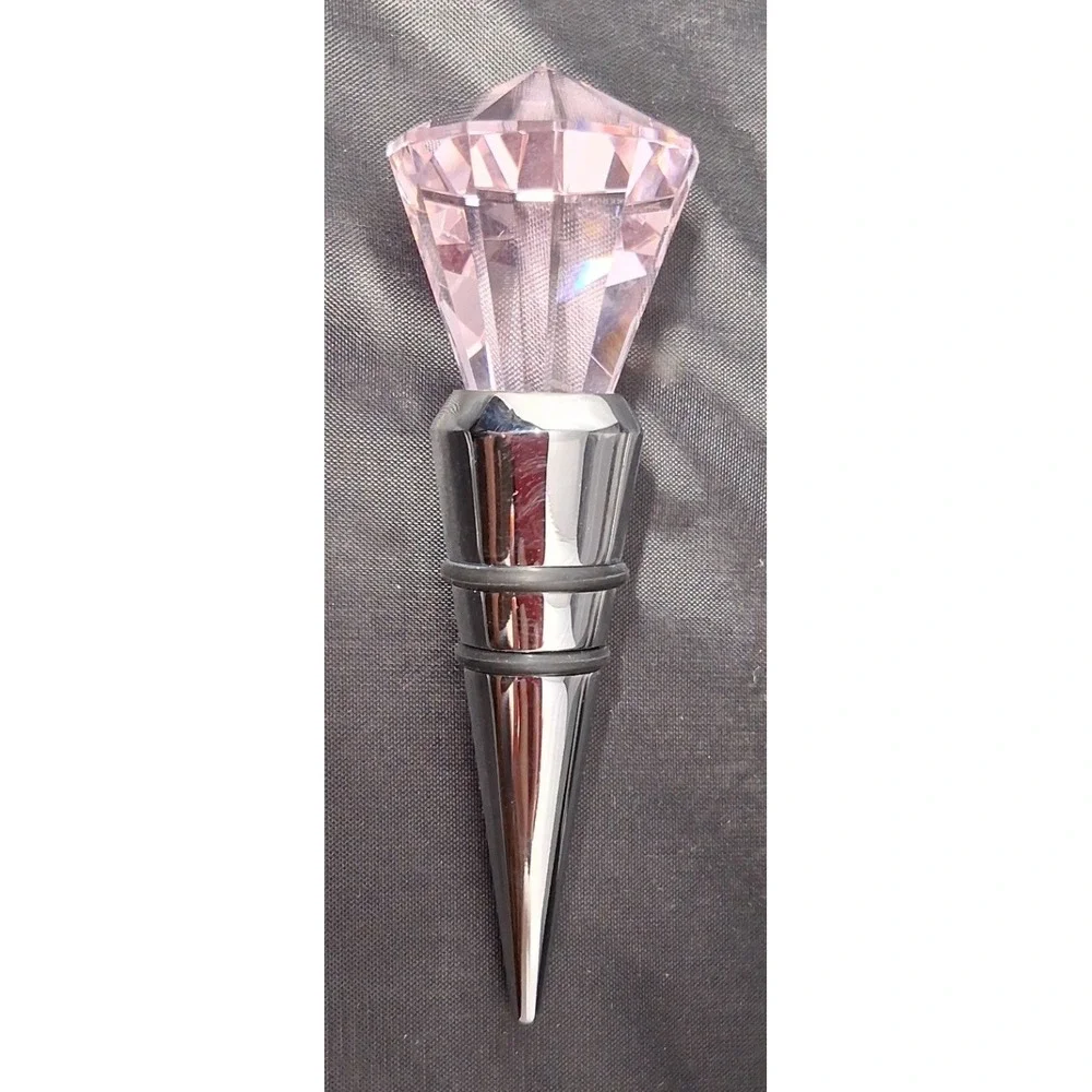 Pink Faux Crystal Diamond Top Wine Bottle Stopper Chrome Barware Gift Boxed